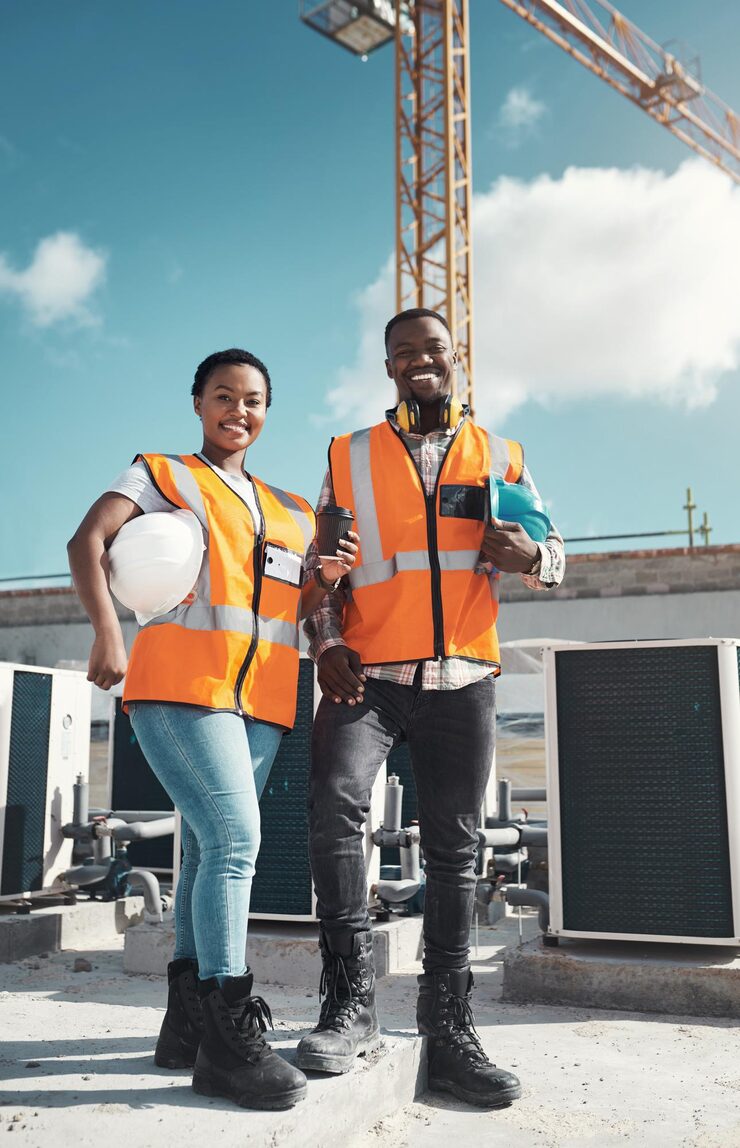 portrait-engineer-team-happy-black-people-construction-site-with-coffee-teamwork-architecture-smile-african-man-woman-with-tea-collaboration-building-with-mockup-space_590464-178799
